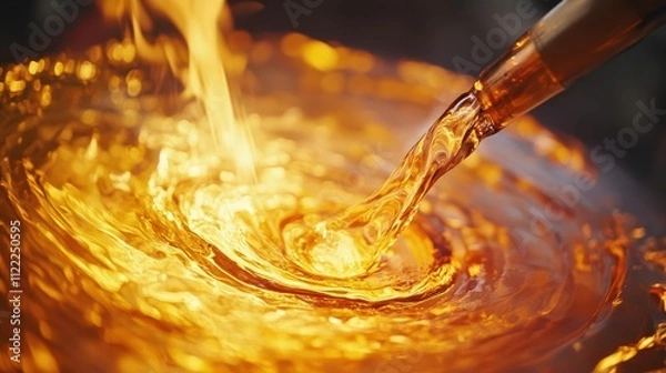 Obraz A close-up of molten liquid swirling, resembling honey or syrup in motion.