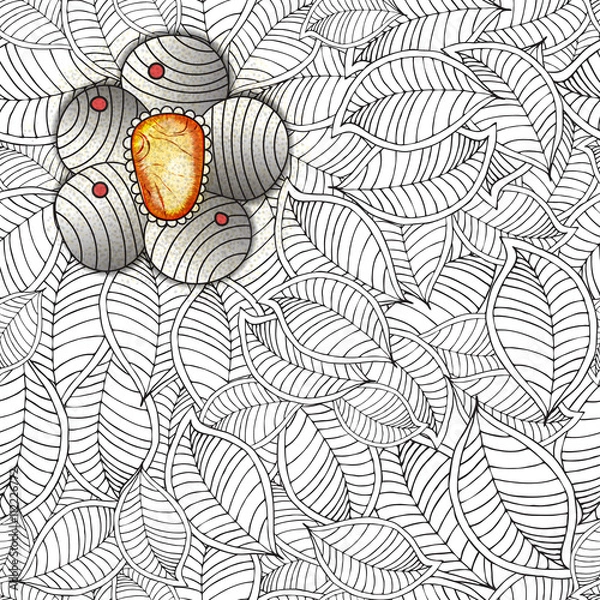 Fototapeta Vector zentangle seamless pattern With flower, leaves, colored  jewel. Hand drawn texture with jem
