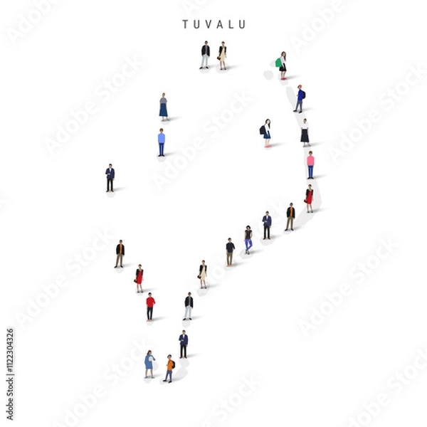 Fototapeta Tuvalu population map. Large group of realistic a diverse crowd of people figures in a shape of Ellice Islands map. Flat vector illustration isolated on white.