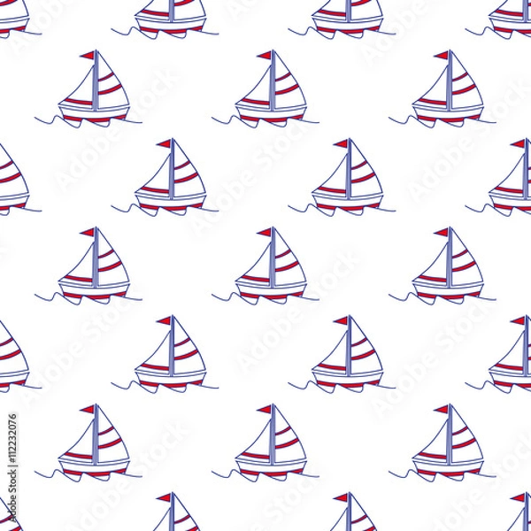 Fototapeta Seamless baby vector pattern. Many small colored sail boats on white background