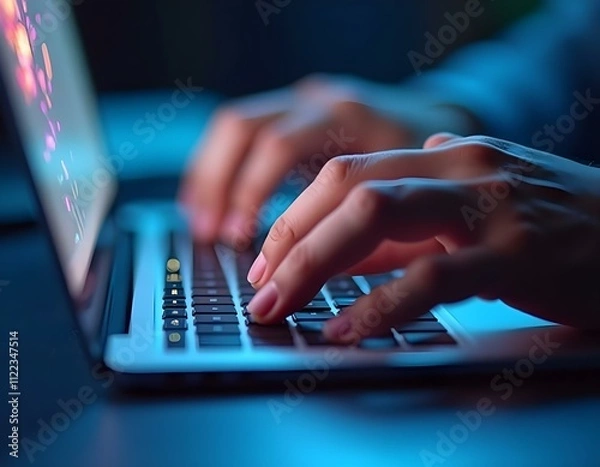 Fototapeta hand writing on a keyboard ia