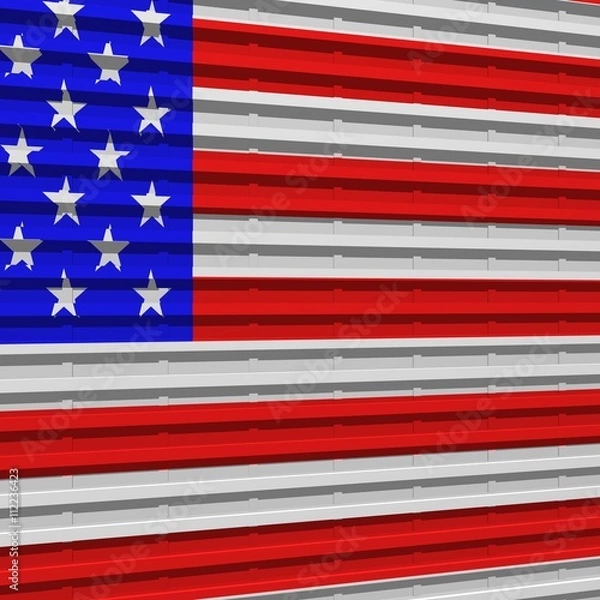 Fototapeta 3D rendered corrugated metal texture with US flag. 