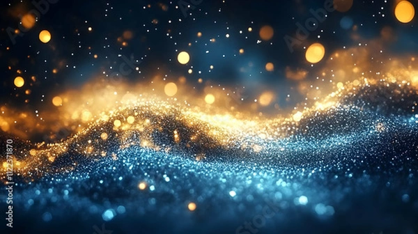 Fototapeta Sparkling Glittering Particles Flow Dynamically, Shimmering Lights Dance Beautifully