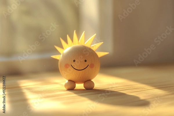 Fototapeta 明るく輝く太陽と木製の玩具が描く幸福なシーン