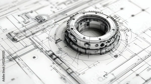 Fototapeta Bearing and caliper on the mechanical engineering drawing