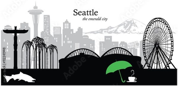 Obraz Ilustracja wektorowa panoramę miasta Seattle w stanie Waszyngton