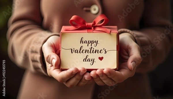 Fototapeta gift for you. woman holding valentine gift