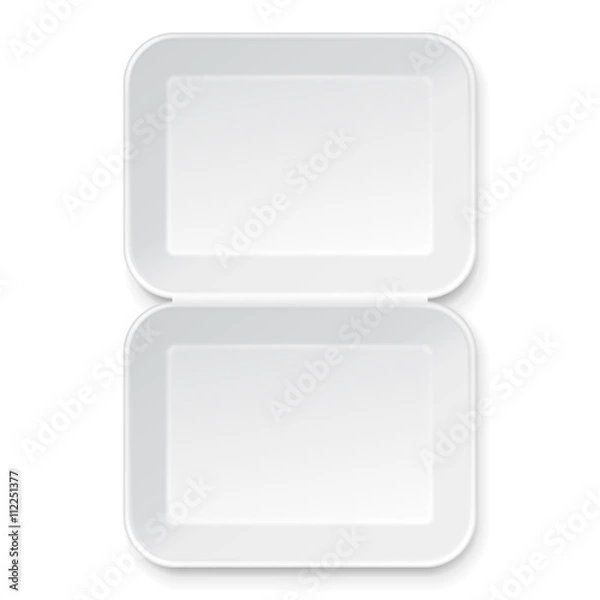 Fototapeta White Empty Blank Styrofoam Plastic Food Tray Container. Illustration Isolated On White Background. Mock Up Template Ready For Your Design. Vector EPS10