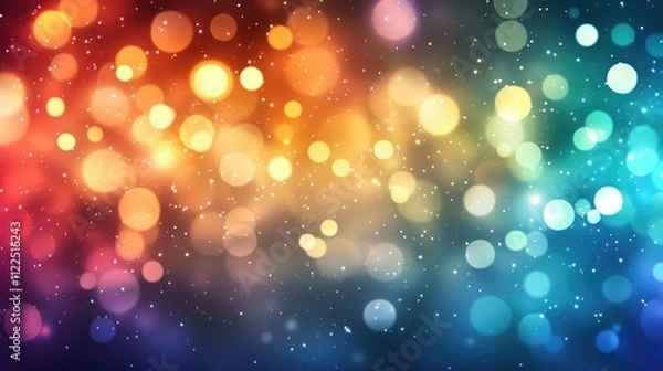 Fototapeta Abstract background with bokeh defocused lights and stars in rainbow colors. Nightlife and disco party banner.