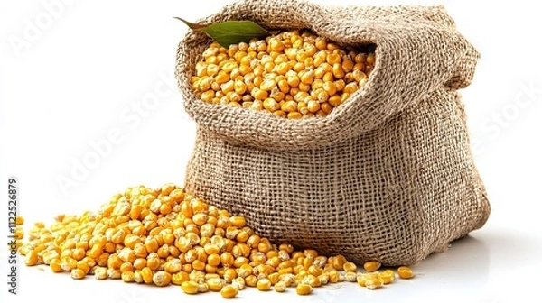 Obraz Bag full of maize with leaf isolated on white backdrop, png format.