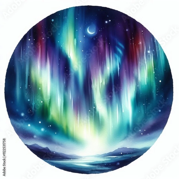 Obraz Watercolor Aurora Mimicking the aurora borealis using watercolor