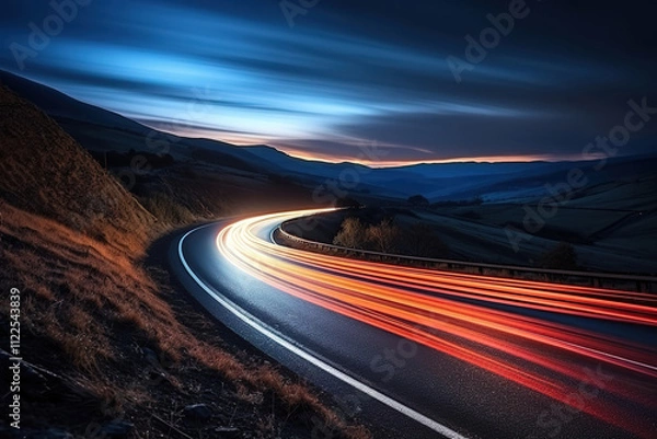 Obraz Unique Curvy Road Featuring Light Trails Amidst Scenic Countryside Views