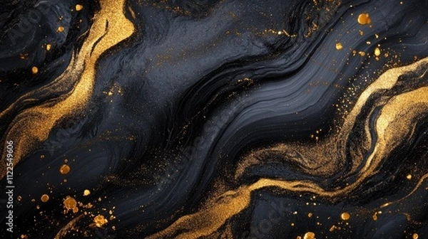 Fototapeta Abstract luxury swirling black gold background. Gold liquid paint background. Gold waves abstract background texture.
