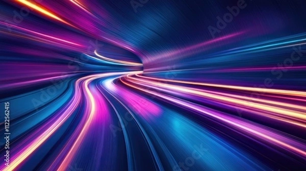 Fototapeta Abstract Speed light trails effect path, fast moving neon futuristic technology background, future virtual reality, motion effect, curve of neon bright, highway speed light, with.
