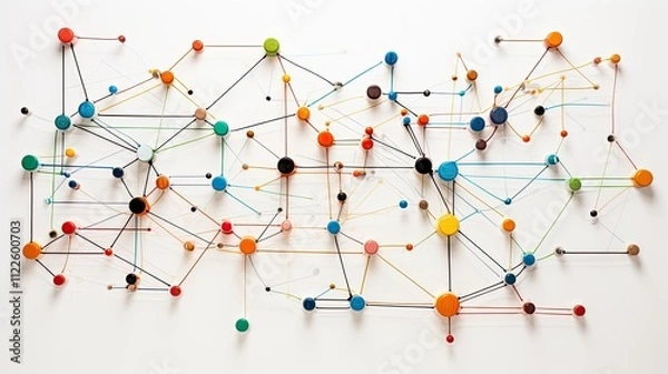 Fototapeta Abstract network connection concept.  Pins and lines forming a complex system.
