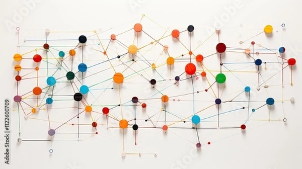 Fototapeta Colorful circles and lines representing connections and networks.
