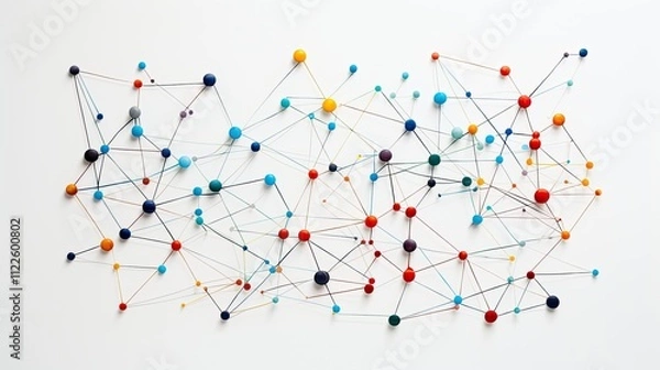 Obraz Colorful pushpins connected by strings forming a network