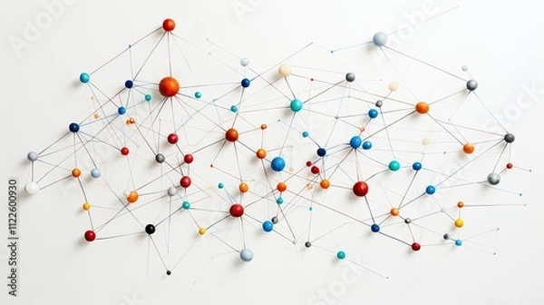 Fototapeta Abstract network of colorful pins. Connection, communication concept.