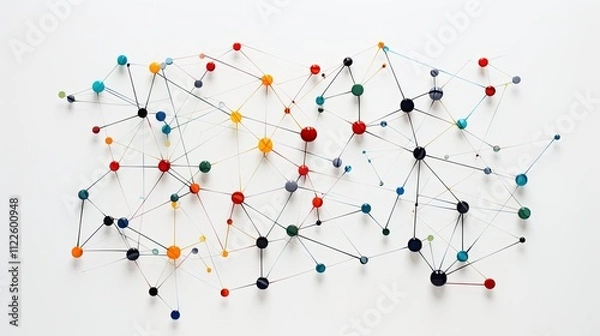 Fototapeta Abstract network connection concept with push pins.