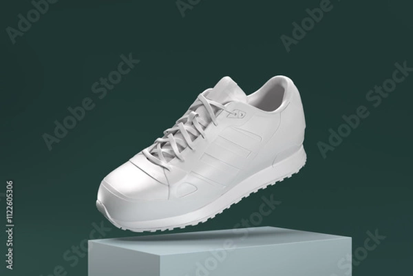 Fototapeta A white shoe with a black laces is shown in a 3D rendering