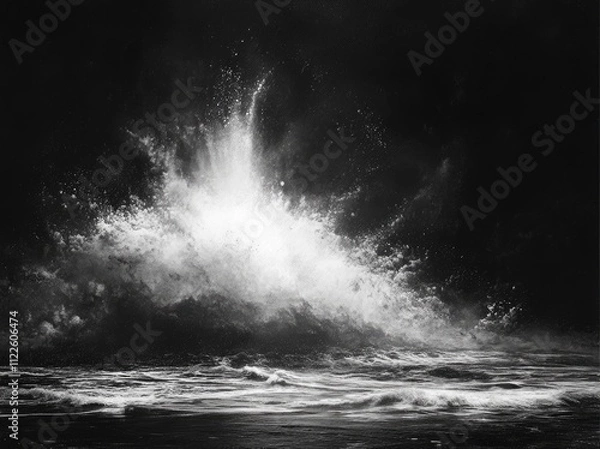 Fototapeta Dramatic black and white image of an ocean wave exploding.