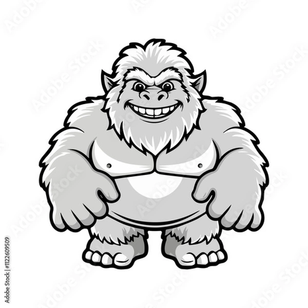 Fototapeta Yeti Flat Vector Illustration, Snowman Creature, Shaggy Fur, Friendly Expression