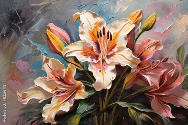 Obraz a painting of calla in abstract background , Illustration art oil painting landscape blooming lilies, Minimalist watercolor background of calla lilies