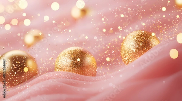 Fototapeta A soft pink background and featuring golden particles