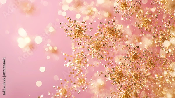 Fototapeta A soft pink background and featuring golden particles