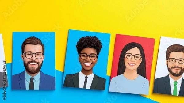 Obraz Diverse Team Portraits  Business People  Cartoon Style Illustrations
