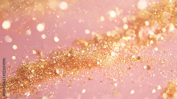 Fototapeta A soft pink background and featuring golden particles