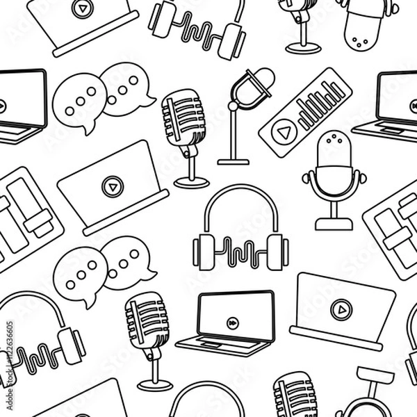 Fototapeta Podcast Seamless Pattern Vector