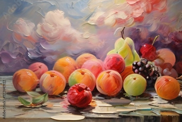 Obraz Colorful Fruit and Vegetable Illustration with Watercolor Splashes, abstract background.