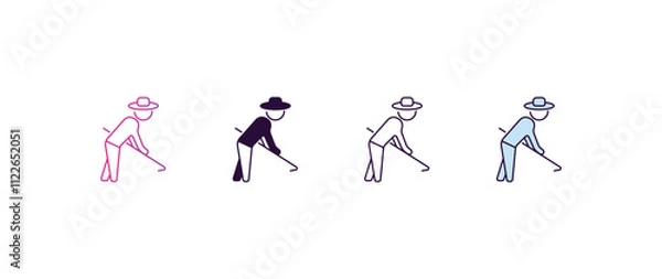 Fototapeta farmer hoeing gradient, line, filled, colored icon. editable vector from farming and gardening concept. four different style farmer hoeing icon isolated on white background