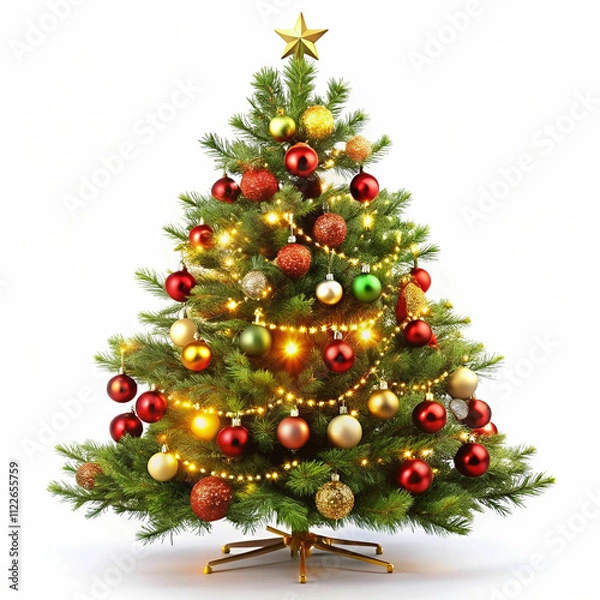 Fototapeta A Christmas tree adorned with colorful ornaments, shimmering lights,