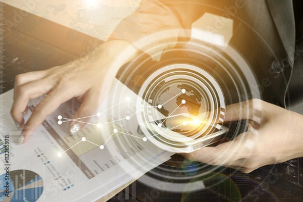 Obraz business with smartphone. connection technology interface 