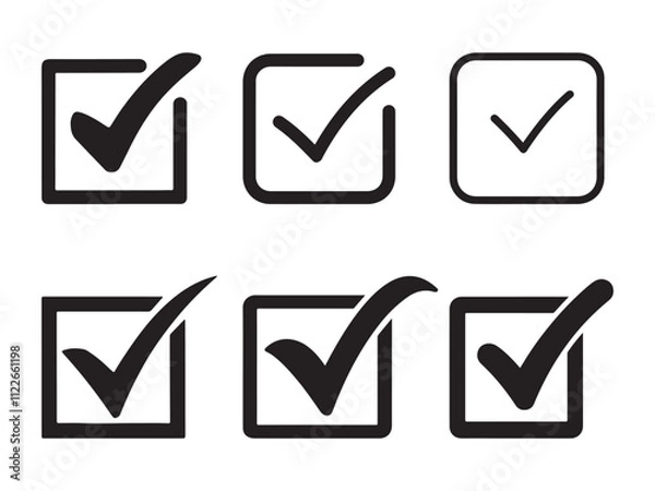 Fototapeta checkmark vector, checkmark icon set, approved symbol, checked checkbox mark, checkmark set, editable line