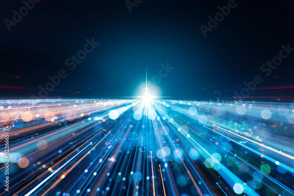 Obraz Speed lines trail from night city- lens effect. technology background