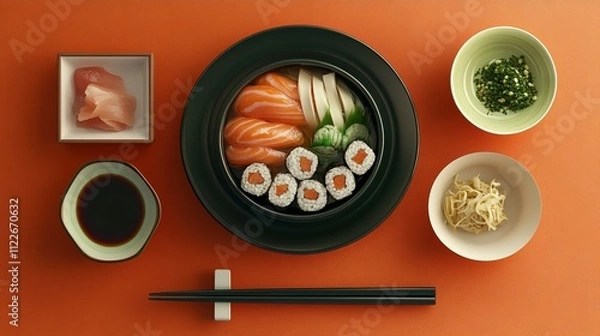 Fototapeta Delicious Salmon Sushi Bowl With Sides A Culinary Delight