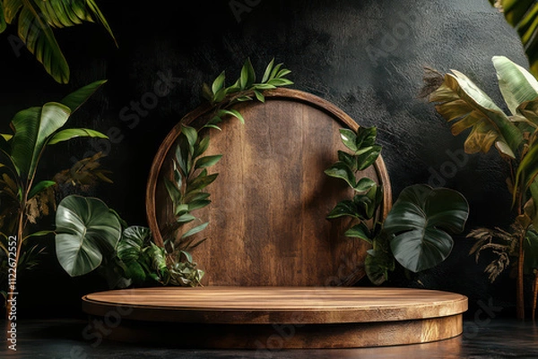 Obraz Green 3d podium with stone 