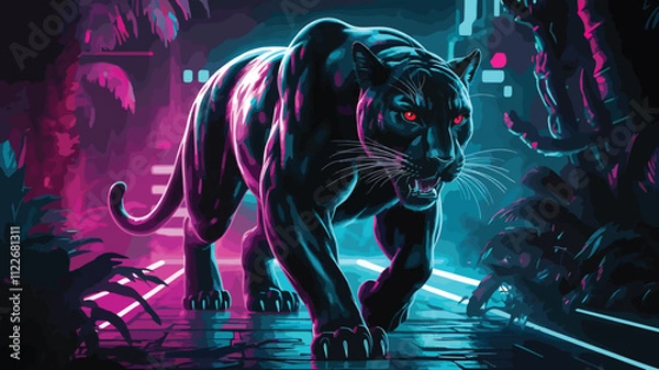 Obraz black panther on the road and follows the jungle and city art Digital lion art illustration image