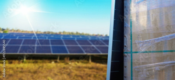 Fototapeta Solar panel boxes prepared for installation in power generation areas