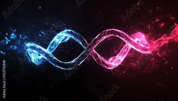 Fototapeta Abstract Futuristic DNA Double Helix Structure with Glowing Particles and Bokeh Background
