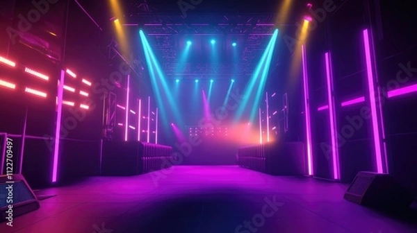 Fototapeta A music festival with a brightly lit stage.AI generativ.