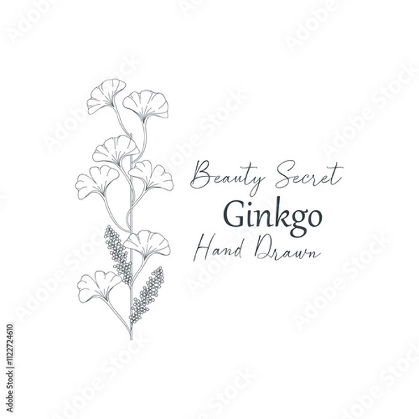 Fototapeta Vector illustration of Ginkgo biloba flower and branch frame.