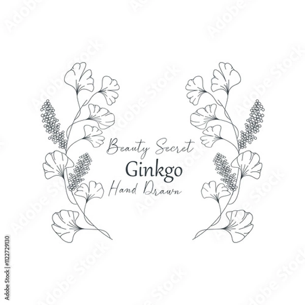 Fototapeta Vector illustration of Ginkgo biloba flower and branch frame.