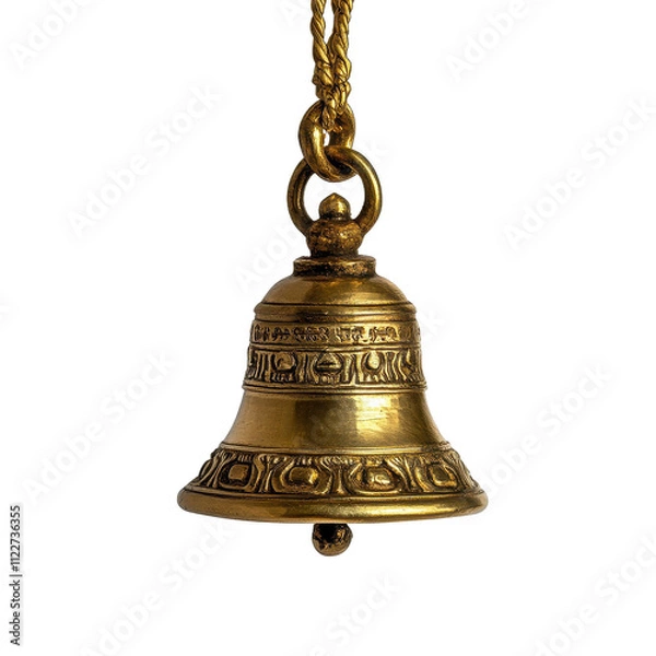 Fototapeta A gold bell hanging from a chain Transparent Background