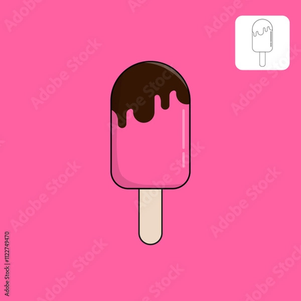 Fototapeta Sweet Strawberry Ice Cream with chocolate cream vector Illustration for design poster,layout,etc. ice cream illustration for coloring book