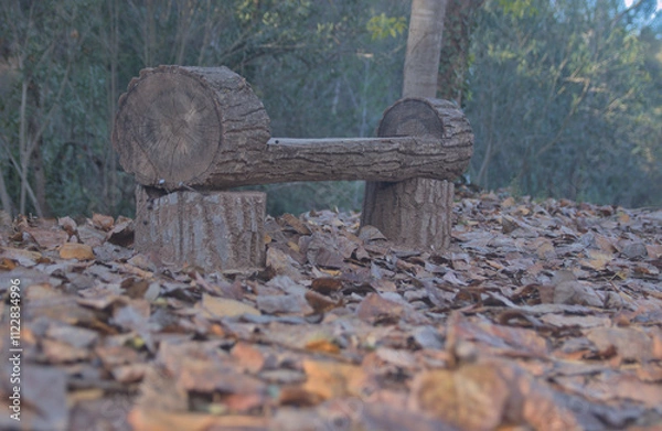 Obraz Bench made of logs on a path