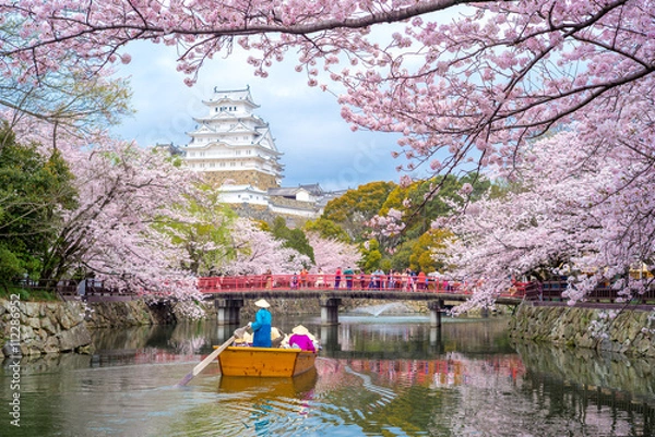 Fototapeta Zamek Himeji z pięknym kwiatem wiśni w okresie wiosennym